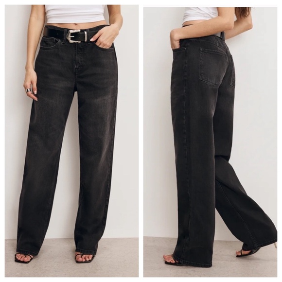 NWT Good American "Good 90s" Mid Rise Relaxed Fit Black Wash Jeans Size 14 L32" - Picture 1 of 14